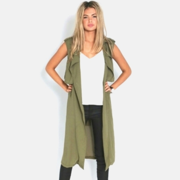 New! Vest Green Vest Trench Green Olive - Picture 7 of 8